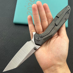 KB KNIVES KB495E Nova Reverse Tanto Frame Locking Folding Knife DLC Titanium Handle 3.66" Belt Satin M390