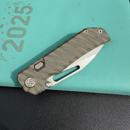 KB Venom KB435B Top Liner Lock Pocket Folding Knife Flame Ano Titanium w/ Radial Milling 3.46" Belt Satin CPM S90V Blade