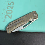 KB Venom KB435B Top Liner Lock Pocket Folding Knife Flame Ano Titanium w/ Radial Milling 3.46" Belt Satin CPM S90V Blade