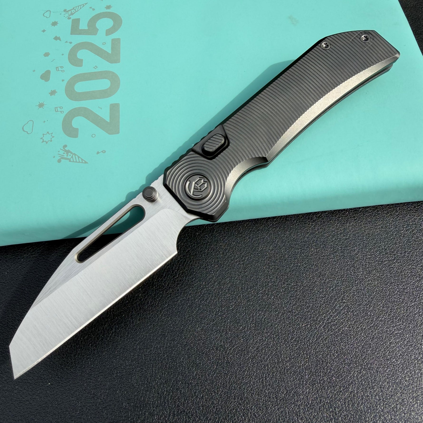 KB KNIVES  KB435C Venom Top Liner Lock Pocket Folding Knife DLC Titanium w/ Radial Milling 3.46" Belt Satin CPM S90V Blade