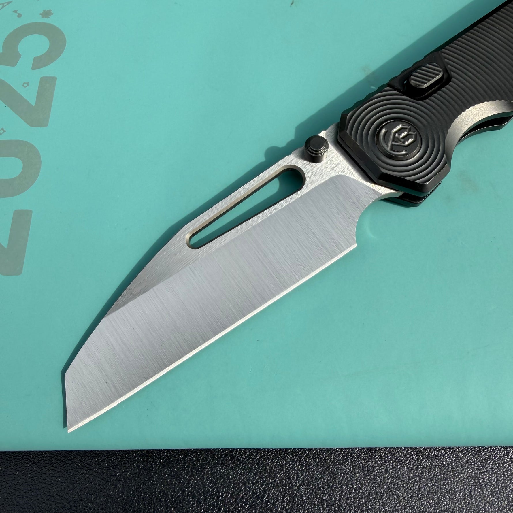 KB KNIVES  KB435C Venom Top Liner Lock Pocket Folding Knife DLC Titanium w/ Radial Milling 3.46" Belt Satin CPM S90V Blade