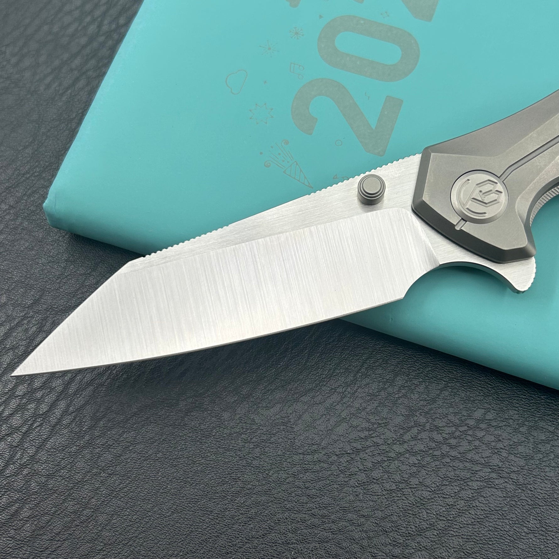 KB KNIVES KB495A Nova Reverse Tanto Frame Locking Folding Knife Sandblast Titanium Handle 3.66" Belt Satin M390 Folding Knife