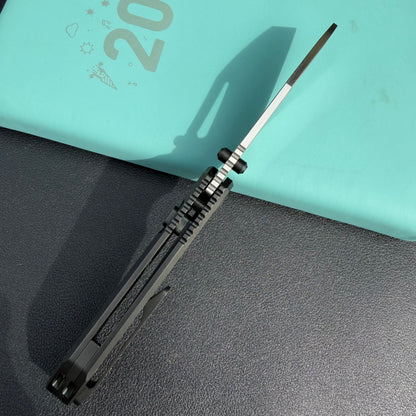 KB Venom KB435C Top Liner Lock Pocket Folding Knife Flame Ano Titanium w/ Radial Milling 3.46" Belt Satin CPM S90V Blade  Check out the  KB435B  here:  https://knifeglobal.com/search?q=kb435&options%5Bprefix%5D=last&type=product