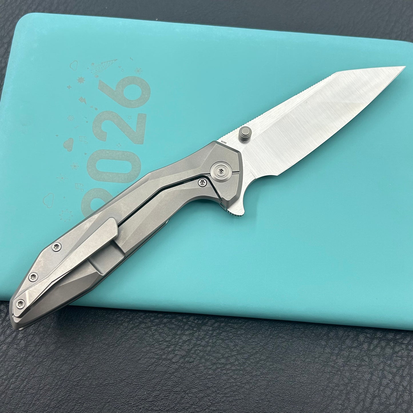 KB KNIVES KB495A Nova Reverse Tanto Frame Locking Folding Knife Sandblast Titanium Handle 3.66" Belt Satin M390 Folding Knife