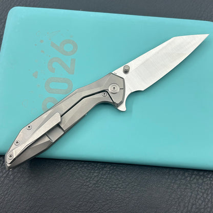 KB KNIVES KB495A Nova Reverse Tanto Frame Locking Folding Knife Sandblast Titanium Handle 3.66" Belt Satin M390 Folding Knife