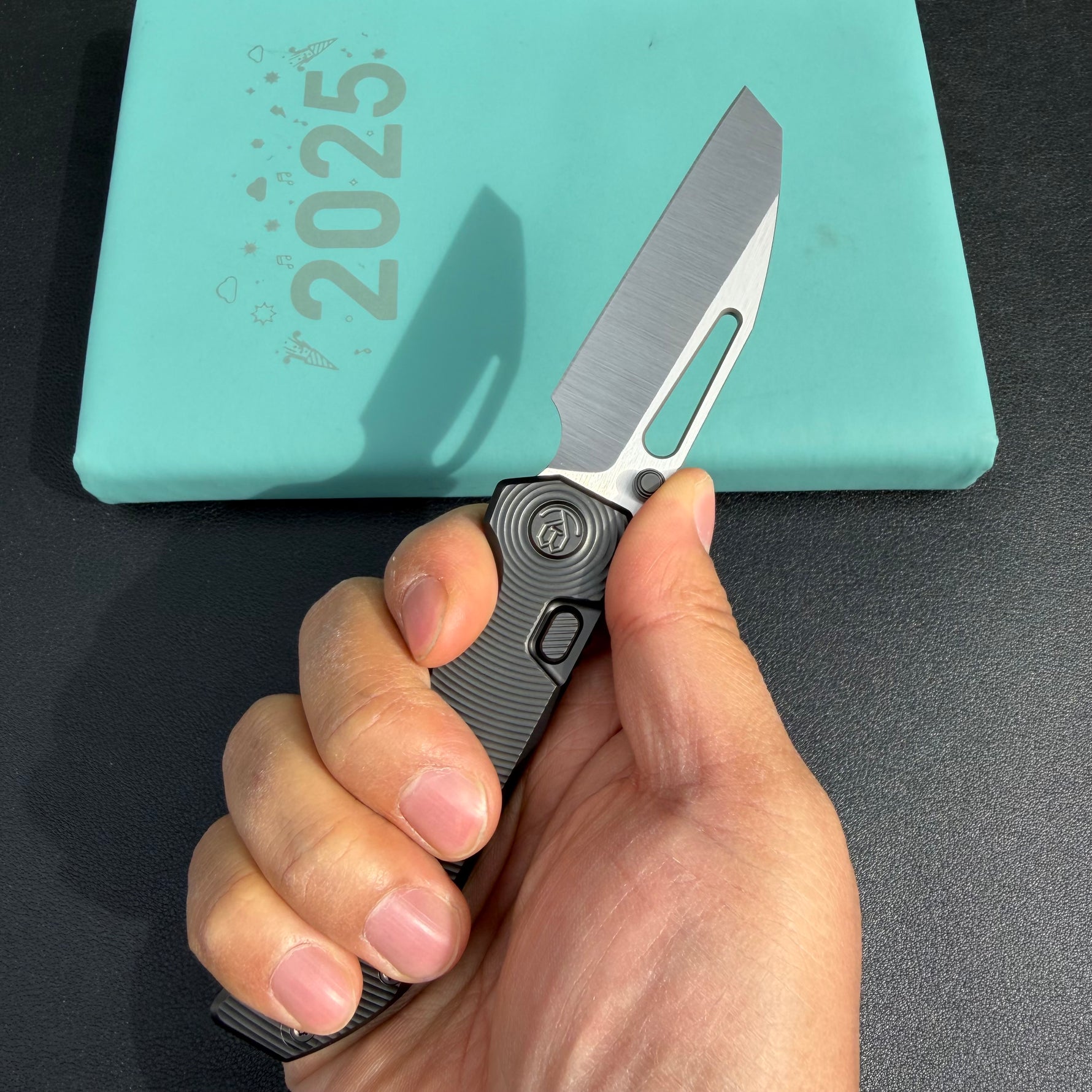 KB KNIVES  KB435C Venom Top Liner Lock Pocket Folding Knife DLC Titanium w/ Radial Milling 3.46" Belt Satin CPM S90V Blade