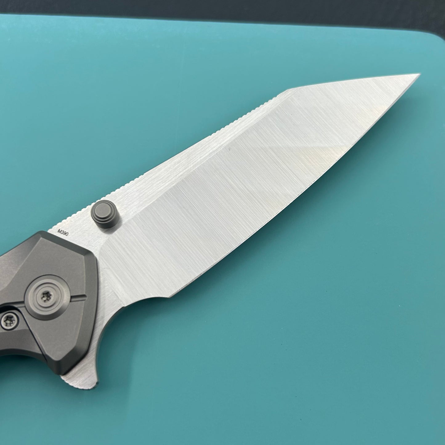 KB KNIVES KB495A Nova Reverse Tanto Frame Locking Folding Knife Sandblast Titanium Handle 3.66" Belt Satin M390 Folding Knife