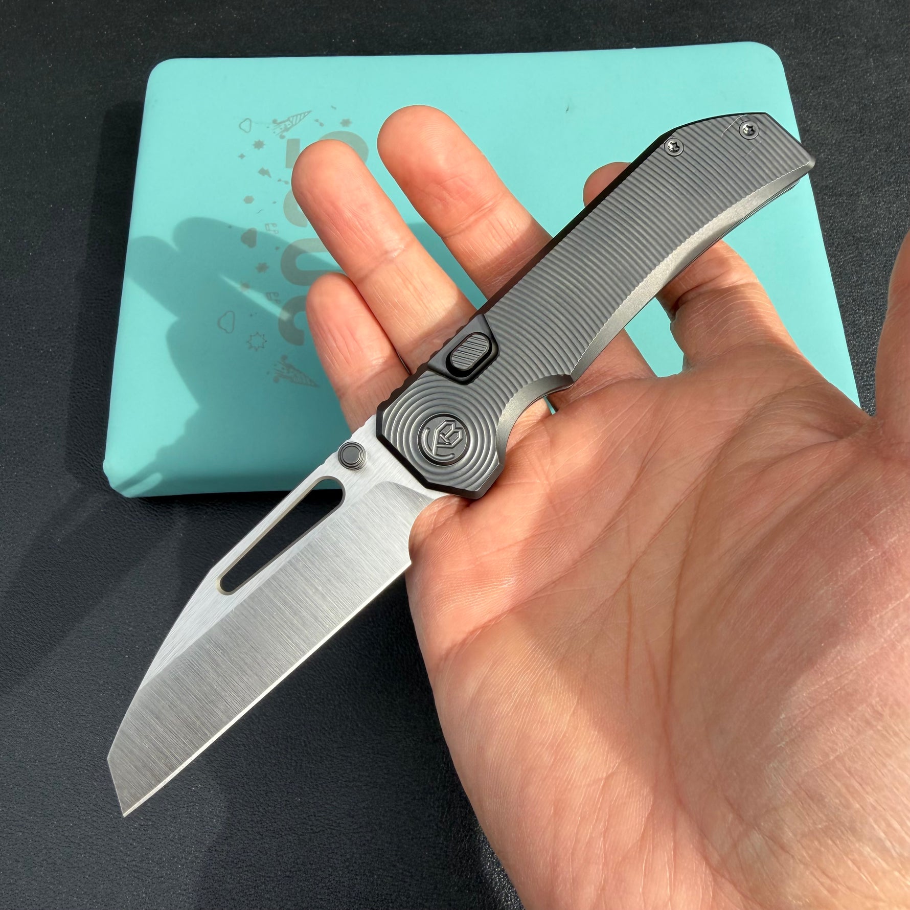 KB KNIVES  KB435C Venom Top Liner Lock Pocket Folding Knife DLC Titanium w/ Radial Milling 3.46" Belt Satin CPM S90V Blade