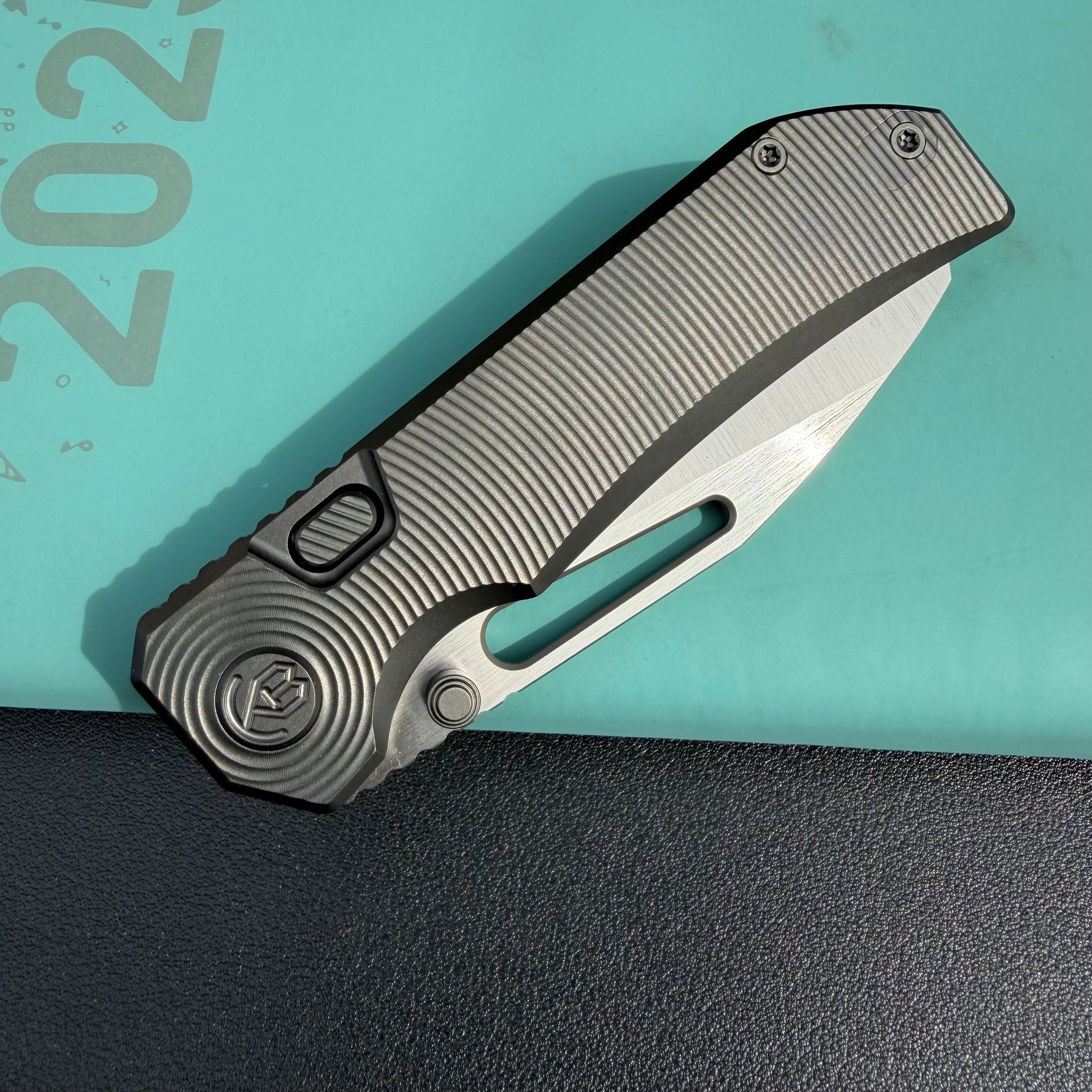 KB KNIVES  KB435C Venom Top Liner Lock Pocket Folding Knife DLC Titanium w/ Radial Milling 3.46" Belt Satin CPM S90V Blade