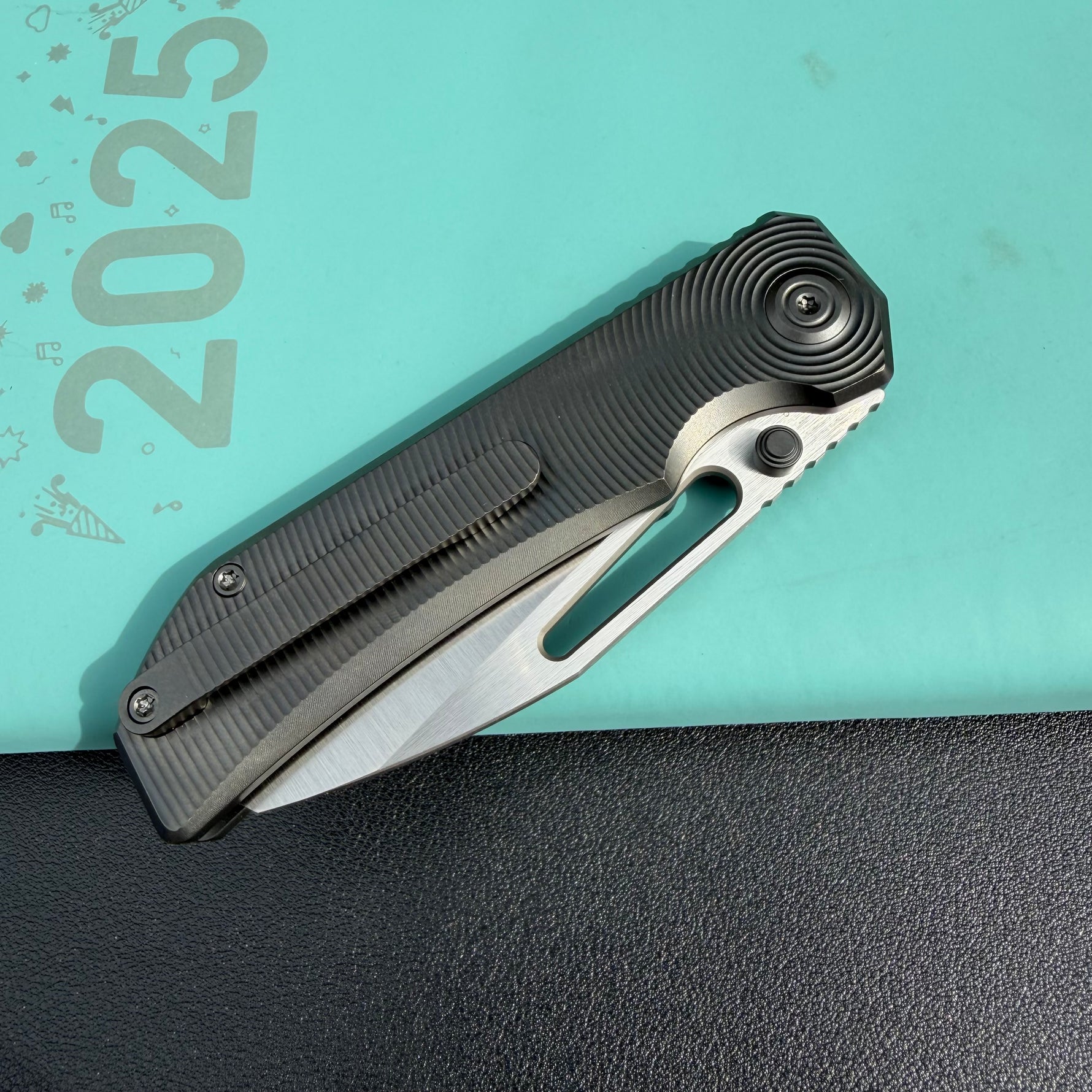 KB KNIVES  KB435C Venom Top Liner Lock Pocket Folding Knife DLC Titanium w/ Radial Milling 3.46" Belt Satin CPM S90V Blade