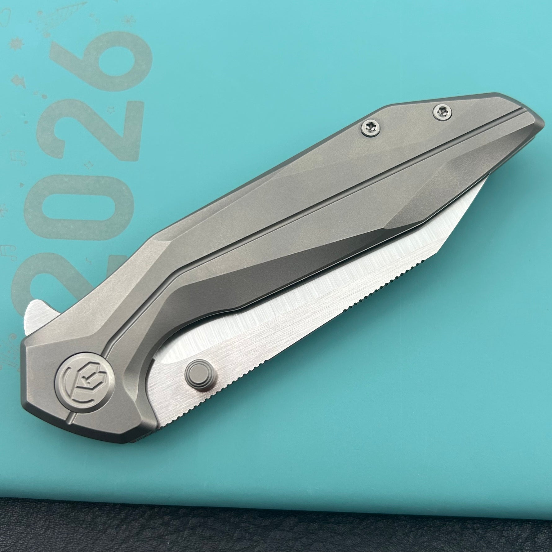 KB KNIVES KB495A Nova Reverse Tanto Frame Locking Folding Knife Sandblast Titanium Handle 3.66" Belt Satin M390 Folding Knife