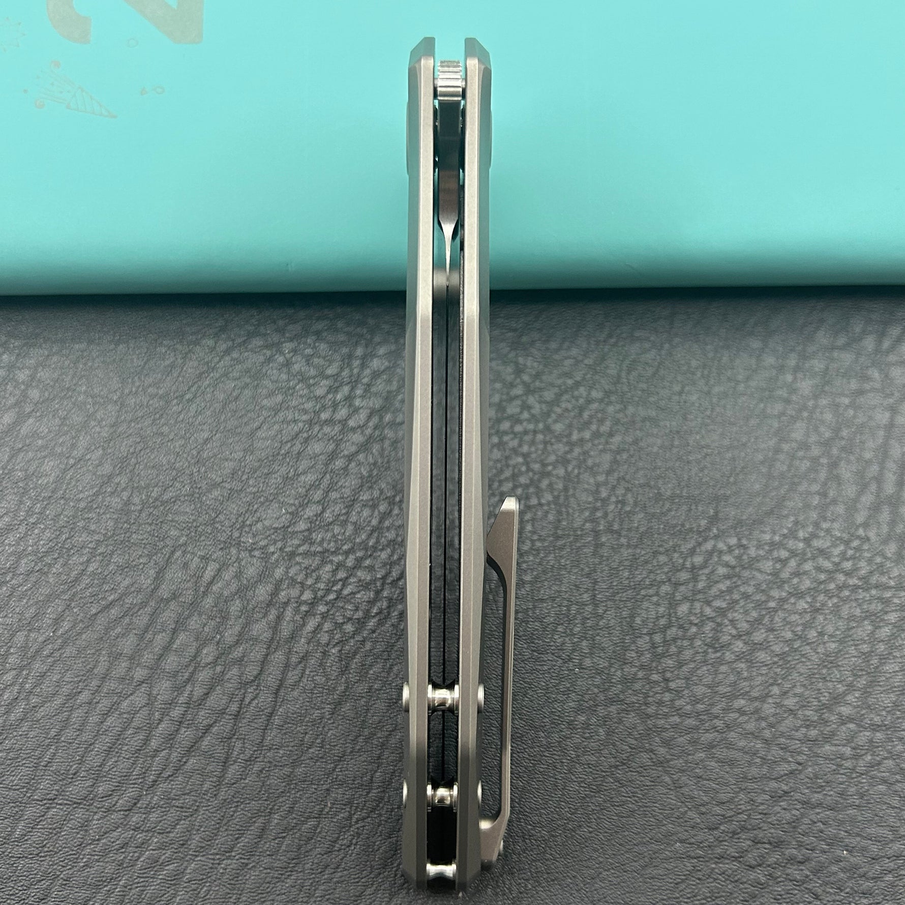 KB KNIVES KB495A Nova Reverse Tanto Frame Locking Folding Knife Sandblast Titanium Handle 3.66" Belt Satin M390 Folding Knife