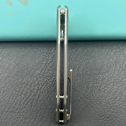 KB KNIVES KB495A Nova Reverse Tanto Frame Locking Folding Knife Sandblast Titanium Handle 3.66" Belt Satin M390 Folding Knife