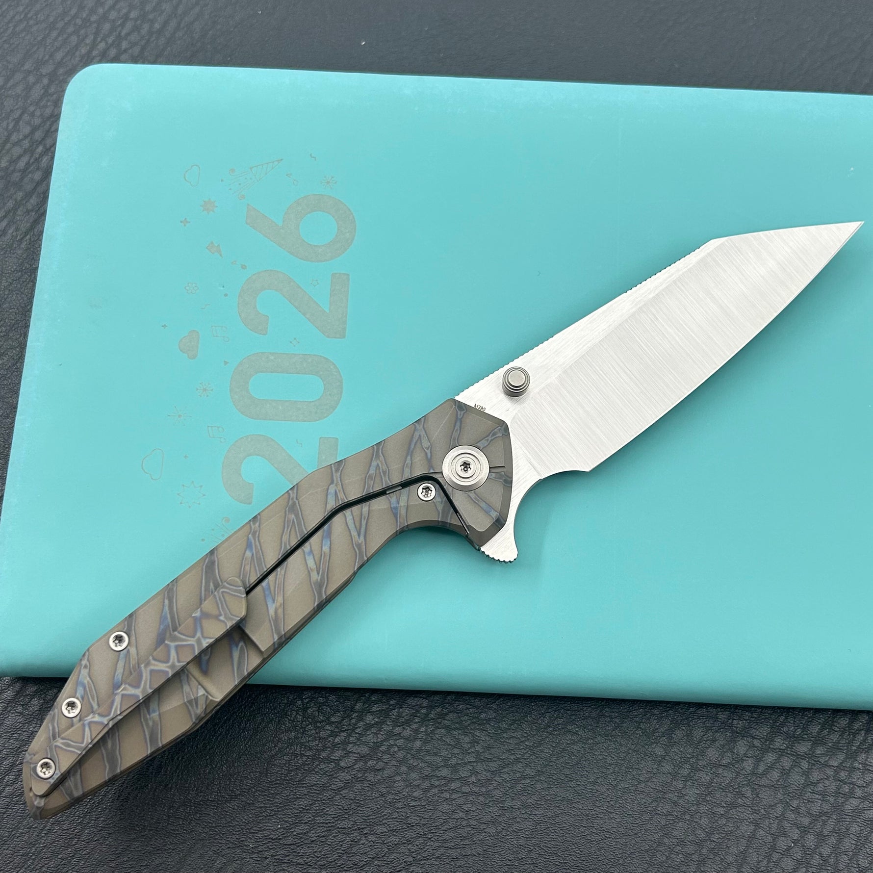 KB KNIVES KB495B Nova Reverse Tanto Frame Locking Folding Knife Flamed Titanium Handle 3.66" Belt Satin M390