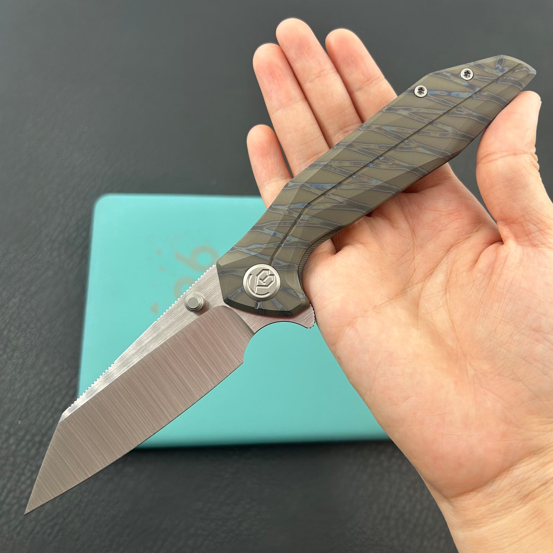 KB KNIVES KB495B Nova Reverse Tanto Frame Locking Folding Knife Flamed Titanium Handle 3.66" Belt Satin M390