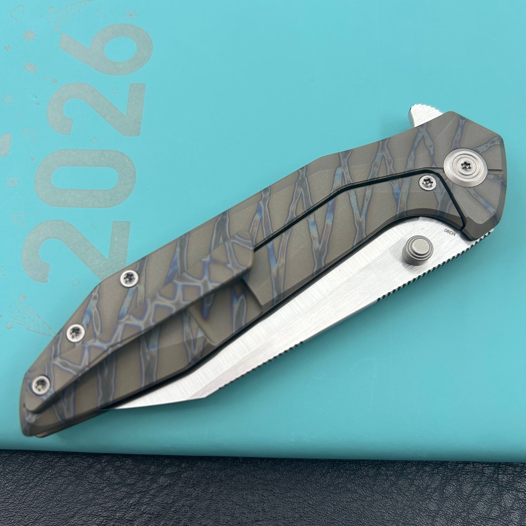 KB KNIVES KB495B Nova Reverse Tanto Frame Locking Folding Knife Flamed Titanium Handle 3.66" Belt Satin M390