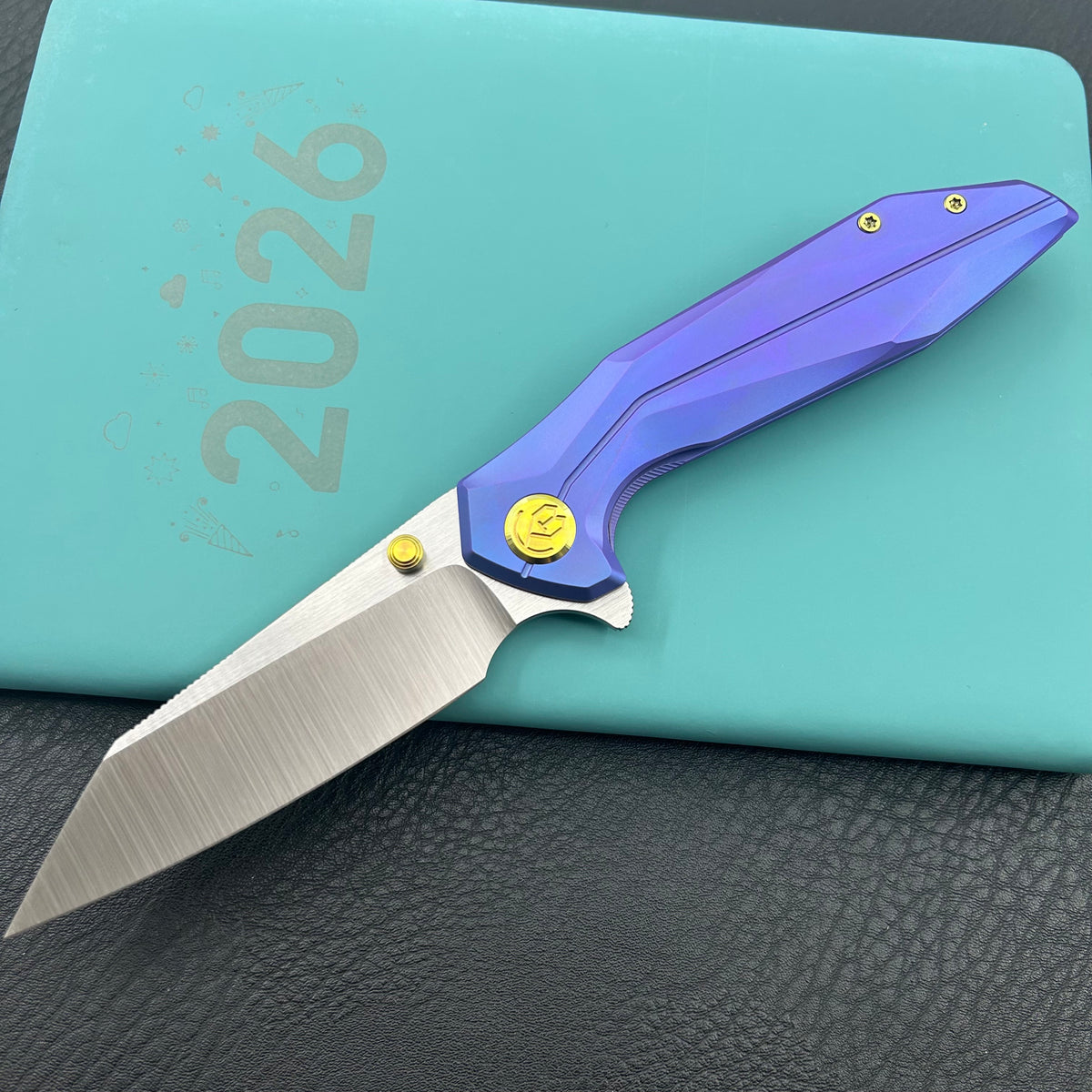 KB KNIVES KB495C Nova Reverse Tanto Frame Locking Folding Knife Blurple Titanium Handle 3.66" Belt Satin M390
