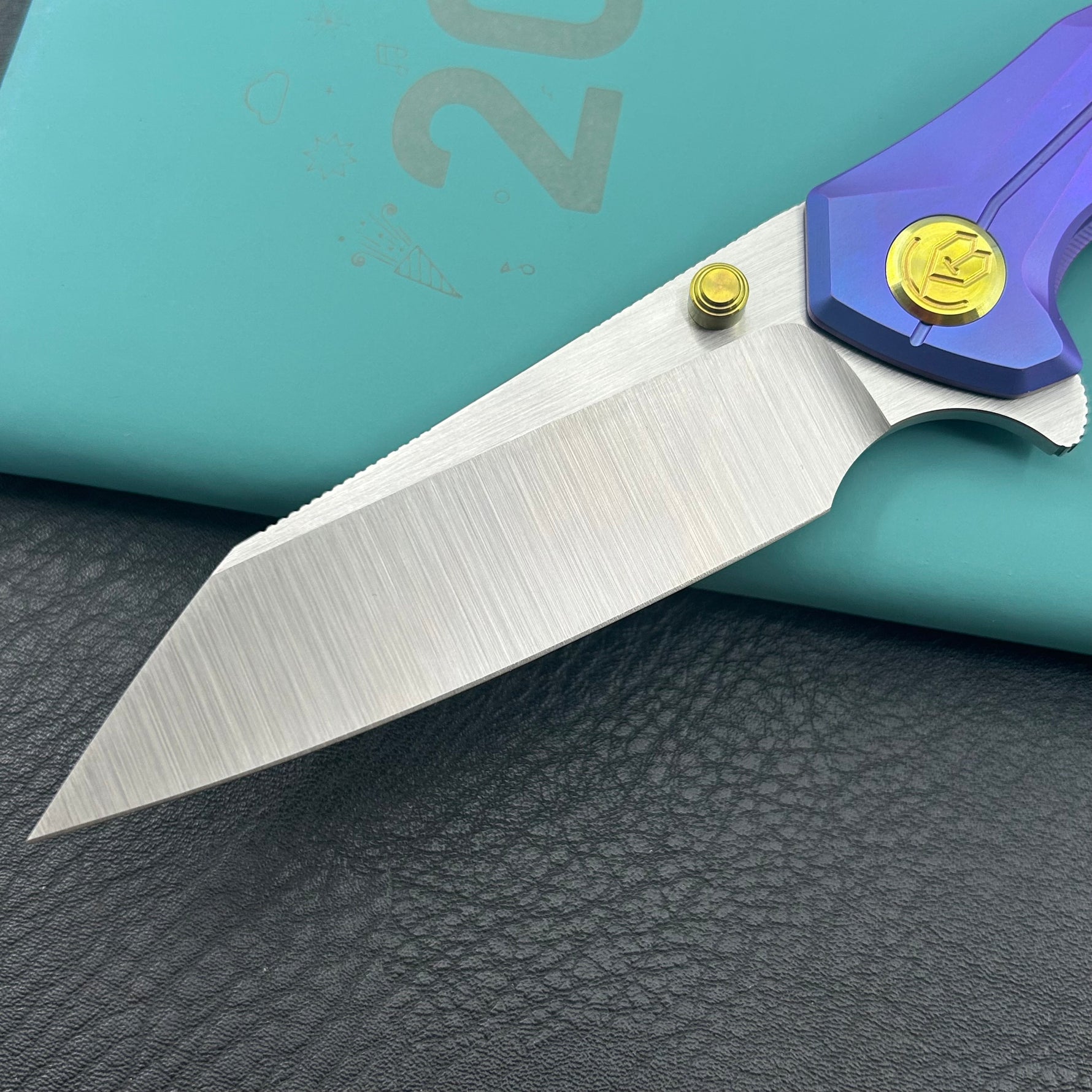 KB KNIVES KB495C Nova Reverse Tanto Frame Locking Folding Knife Blurple Titanium Handle 3.66" Belt Satin M390