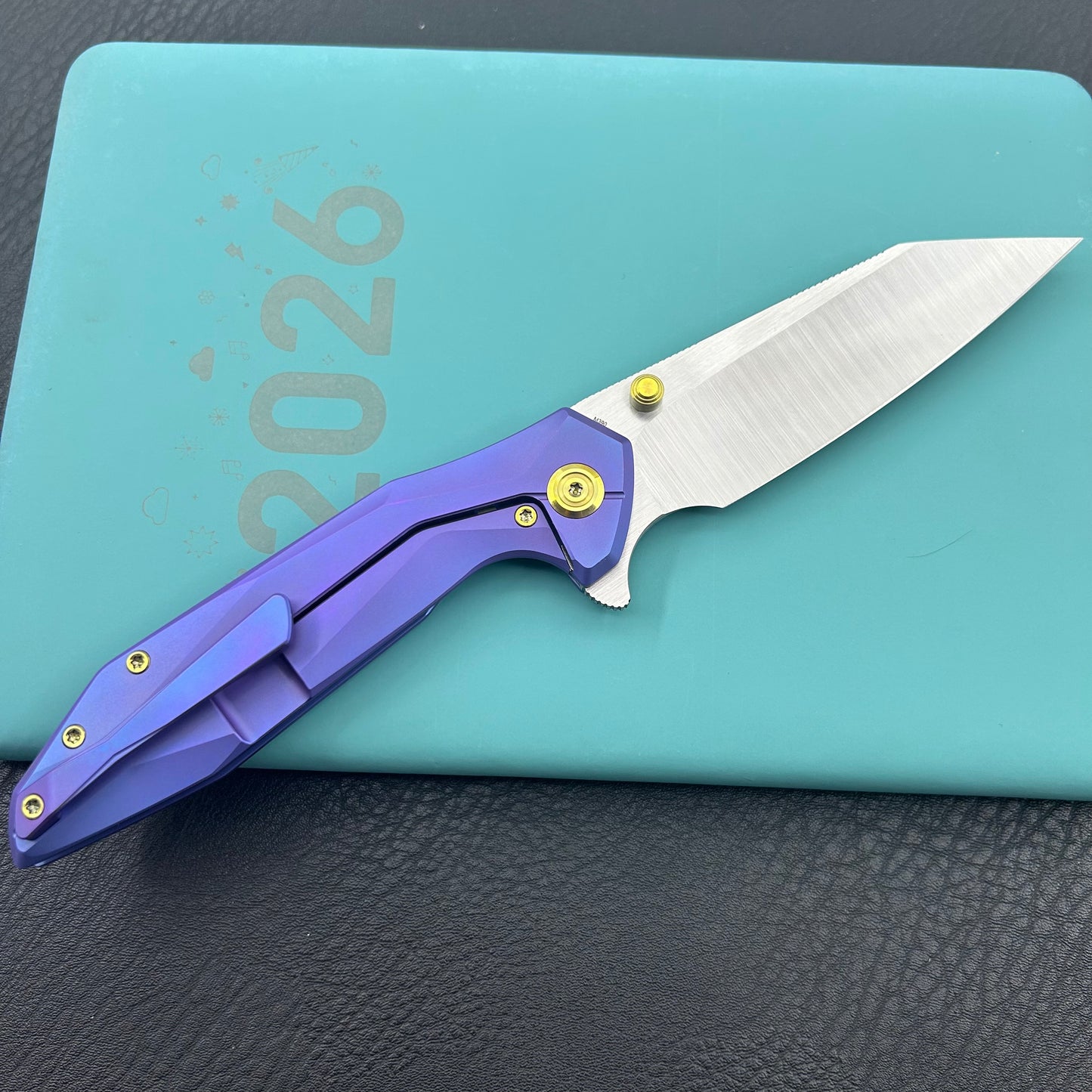 KB KNIVES KB495C Nova Reverse Tanto Frame Locking Folding Knife Blurple Titanium Handle 3.66" Belt Satin M390