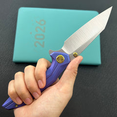 KB KNIVES KB495C Nova Reverse Tanto Frame Locking Folding Knife Blurple Titanium Handle 3.66" Belt Satin M390