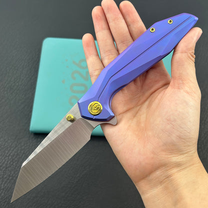 KB KNIVES KB495C Nova Reverse Tanto Frame Locking Folding Knife Blurple Titanium Handle 3.66" Belt Satin M390