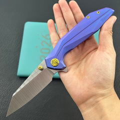 KB KNIVES KB495C Nova Reverse Tanto Frame Locking Folding Knife Blurple Titanium Handle 3.66" Belt Satin M390