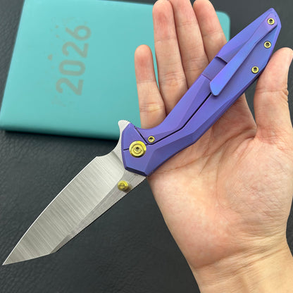 KB KNIVES KB495C Nova Reverse Tanto Frame Locking Folding Knife Blurple Titanium Handle 3.66" Belt Satin M390
