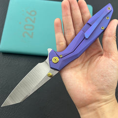 KB KNIVES KB495C Nova Reverse Tanto Frame Locking Folding Knife Blurple Titanium Handle 3.66" Belt Satin M390