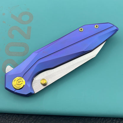 KB KNIVES KB495C Nova Reverse Tanto Frame Locking Folding Knife Blurple Titanium Handle 3.66" Belt Satin M390