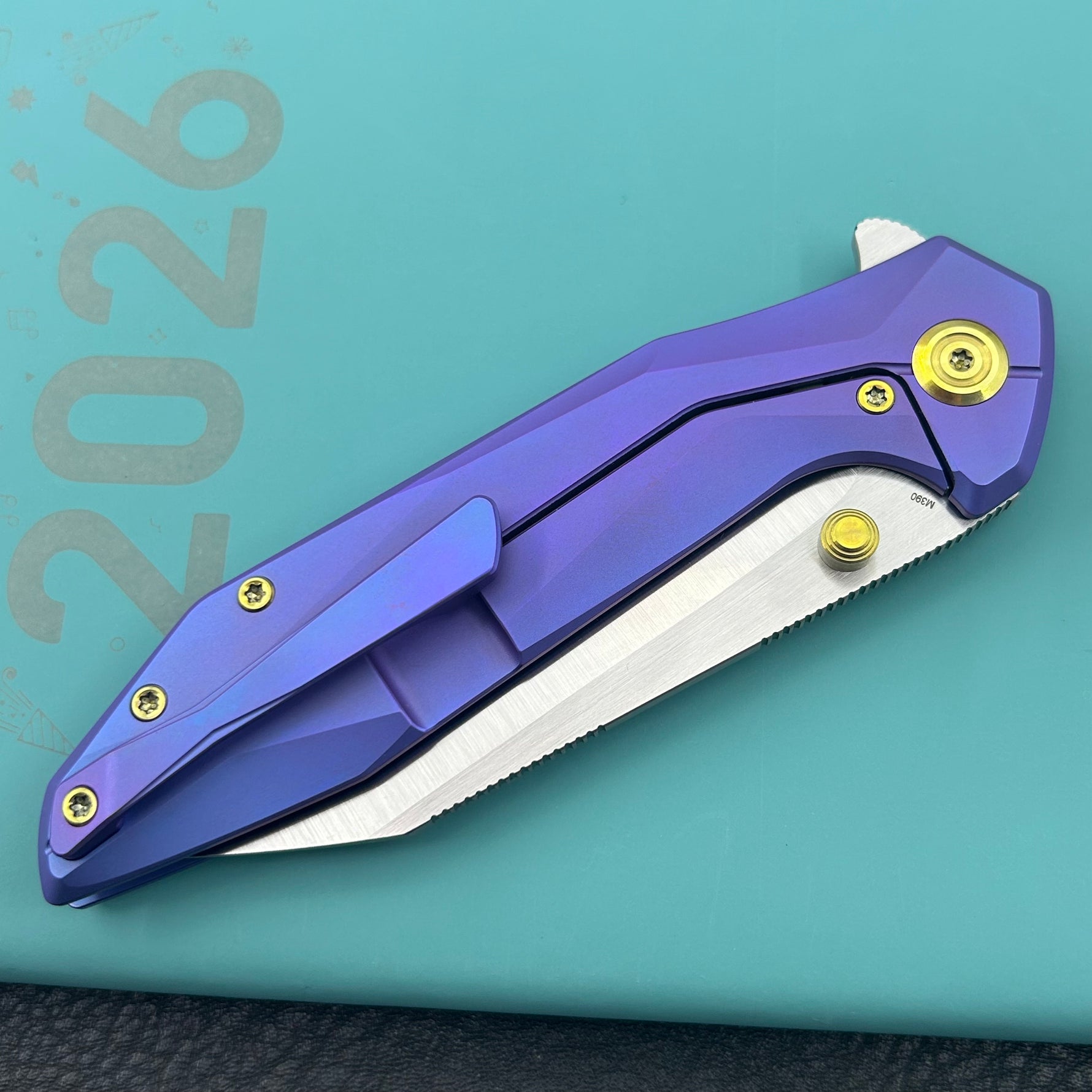 KB KNIVES KB495C Nova Reverse Tanto Frame Locking Folding Knife Blurple Titanium Handle 3.66" Belt Satin M390