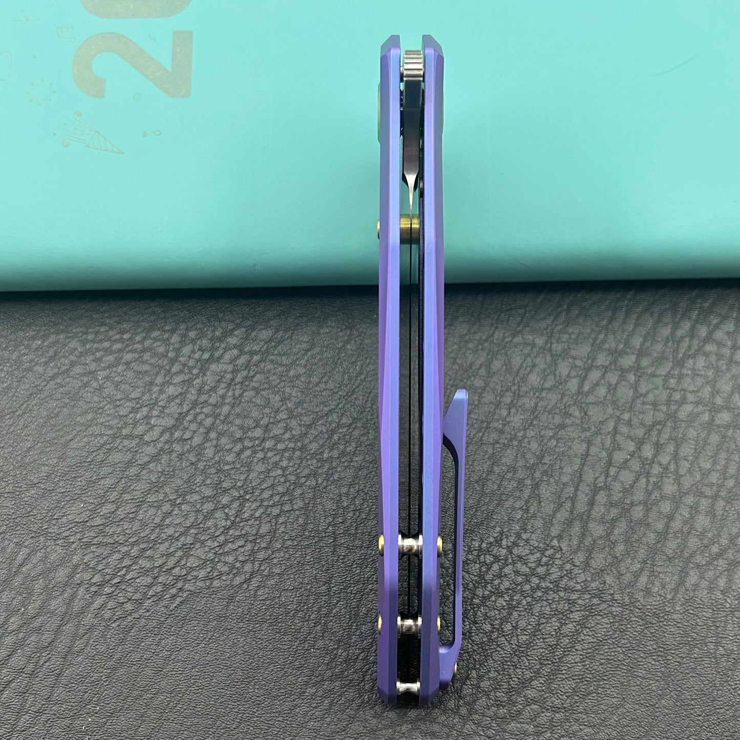 KB KNIVES KB495C Nova Reverse Tanto Frame Locking Folding Knife Blurple Titanium Handle 3.66" Belt Satin M390