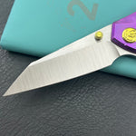 KB knife KB495F Nova Reverse Tanto Frame Locking Folding Knife Purple Crrystallized Titanium Handle 3.66" Belt Satin M390