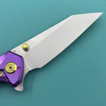 KB knife KB495F Nova Reverse Tanto Frame Locking Folding Knife Purple Crrystallized Titanium Handle 3.66" Belt Satin M390