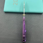 KB knife KB495F Nova Reverse Tanto Frame Locking Folding Knife Purple Crrystallized Titanium Handle 3.66" Belt Satin M390