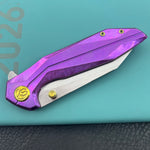KB knife KB495F Nova Reverse Tanto Frame Locking Folding Knife Purple Crrystallized Titanium Handle 3.66" Belt Satin M390