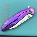 KB knife KB495F Nova Reverse Tanto Frame Locking Folding Knife Purple Crrystallized Titanium Handle 3.66" Belt Satin M390