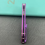 KB knife KB495F Nova Reverse Tanto Frame Locking Folding Knife Purple Crrystallized Titanium Handle 3.66" Belt Satin M390