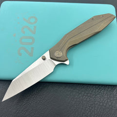 KB KNIVES KB495D Nova Reverse Tanto Frame Locking Folding Knife Bronze Titanium Handle 3.66" Belt Satin M390