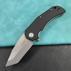 KUBEY KU318A Mikkel Willumsen Design Bravo one Tanto Outdoor Folding Camping Knife Black G10 Handle 3.39" Bead Blasted AUS-10