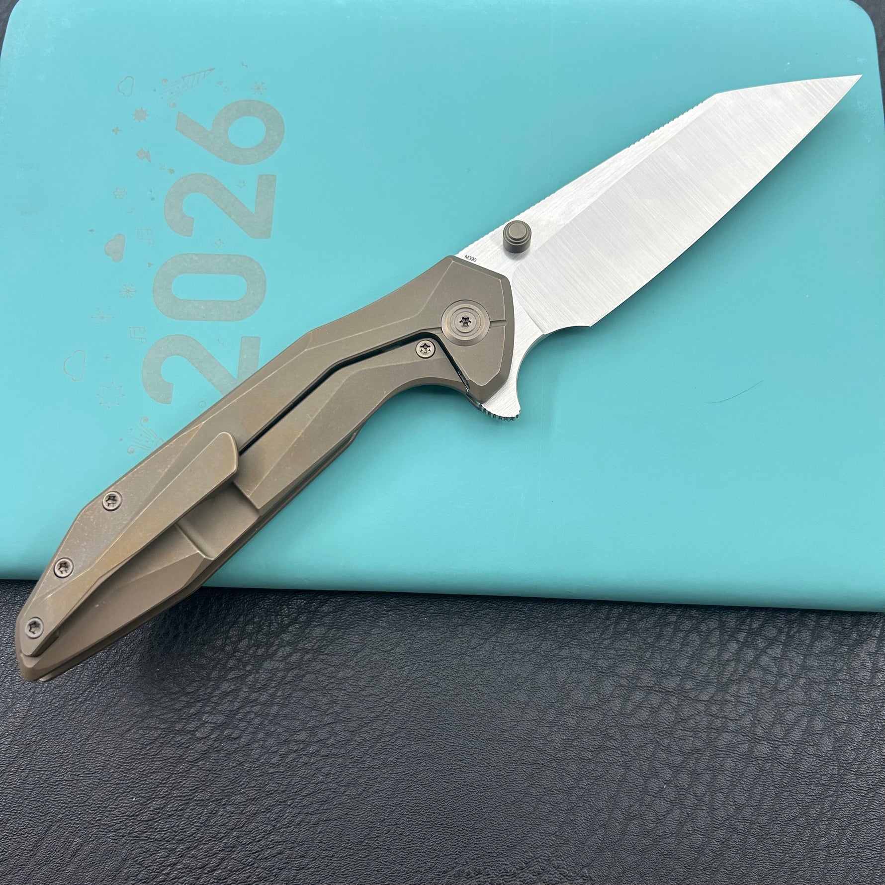 KB KNIVES KB495D Nova Reverse Tanto Frame Locking Folding Knife Bronze Titanium Handle 3.66" Belt Satin M390