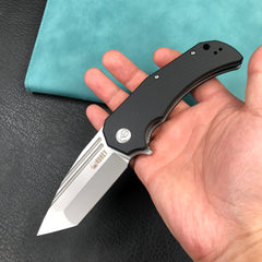 KUBEY KU318A Mikkel Willumsen Design Bravo one Tanto Outdoor Folding Camping Knife Black G10 Handle 3.39" Bead Blasted AUS-10