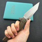 KB KNIVES KB495D Nova Reverse Tanto Frame Locking Folding Knife Bronze Titanium Handle 3.66" Belt Satin M390
