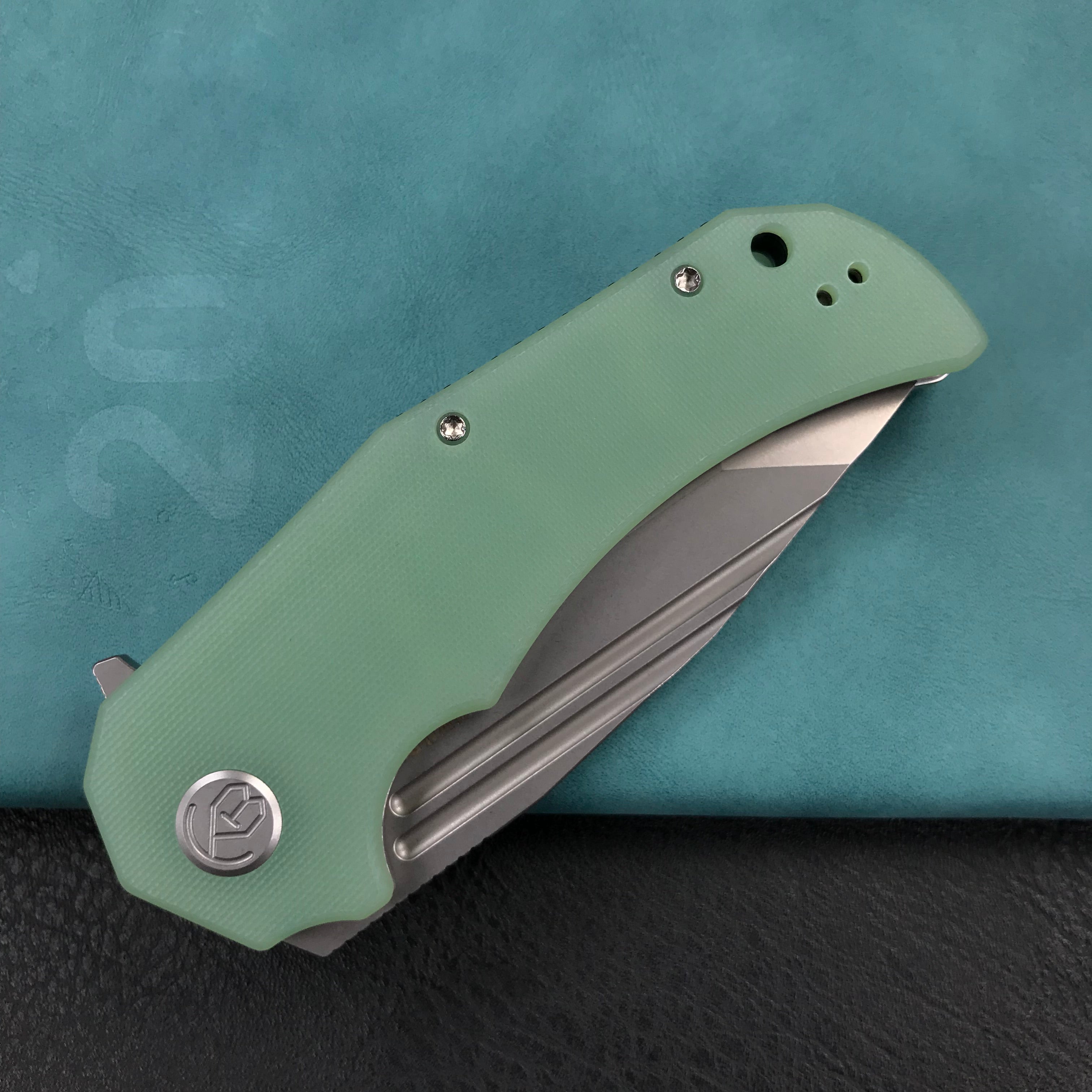 KUBEY KU318D Mikkel Willumsen Design Bravo one Tanto Outdoor Folding Camping Knife Jade G10 Handle 3.39" Bead Blasted AUS-10