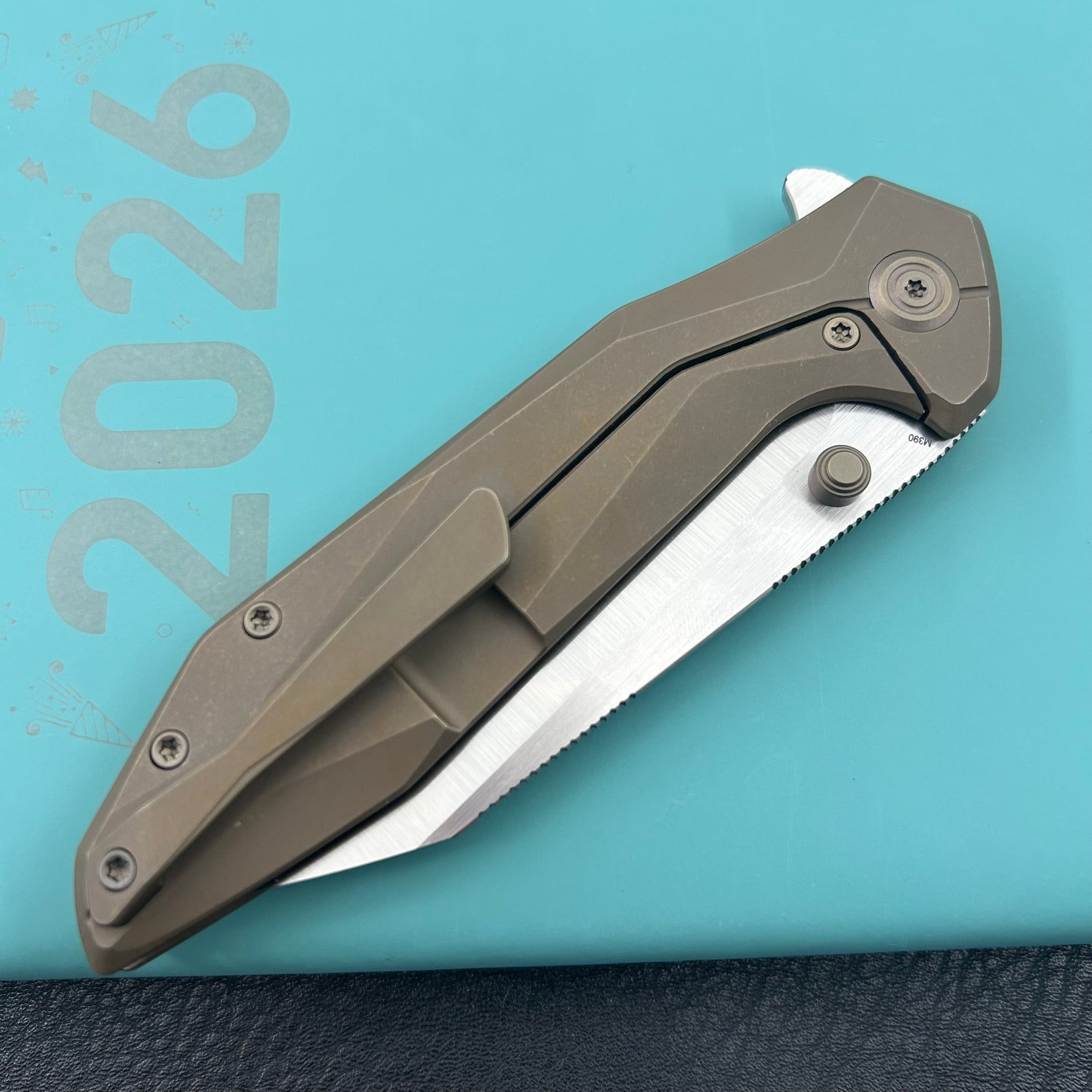 KB KNIVES KB495D Nova Reverse Tanto Frame Locking Folding Knife Bronze Titanium Handle 3.66" Belt Satin M390