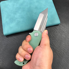 KUBEY KU318D Mikkel Willumsen Design Bravo one Tanto Outdoor Folding Camping Knife Jade G10 Handle 3.39" Bead Blasted AUS-10