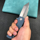KUBEY KU318E Mikkel Willumsen Design Bravo one Tanto Outdoor Folding Camping Knife Blue G10 Handle 3.39" Bead Blasted AUS-10
