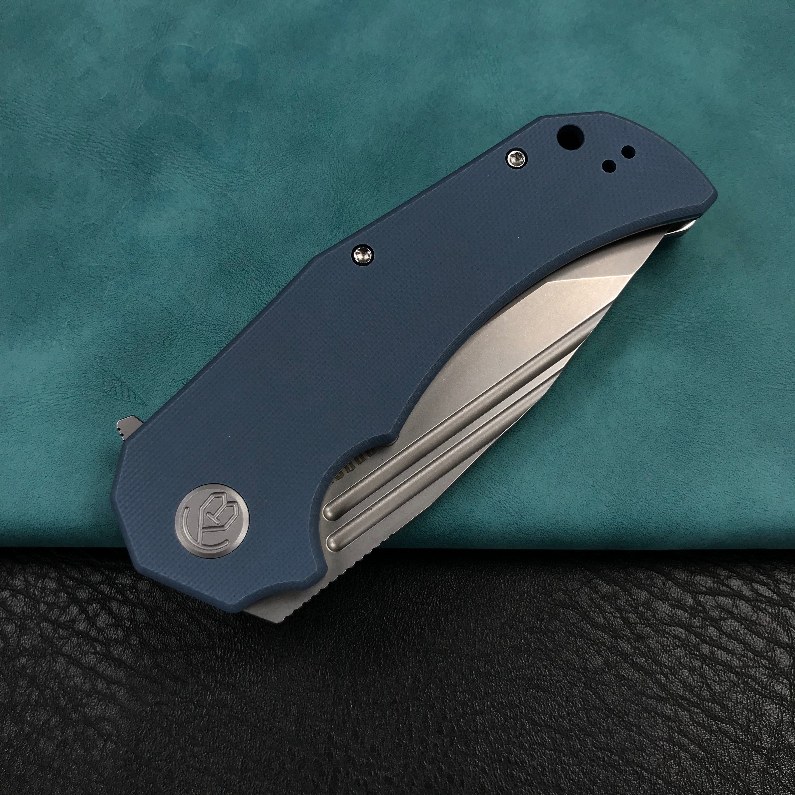 KUBEY KU318E Mikkel Willumsen Design Bravo one Tanto Outdoor Folding Camping Knife Blue G10 Handle 3.39" Bead Blasted AUS-10