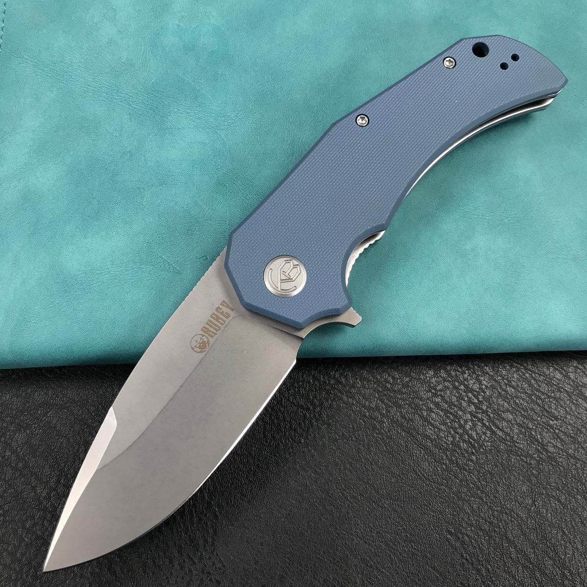 KUBEY KU319A Mikkel Willumsen Design Bravo one Drop Point Outdoor Folding Camping Knife Blue G10 Handle 3.39" Bead Blasted AUS-10