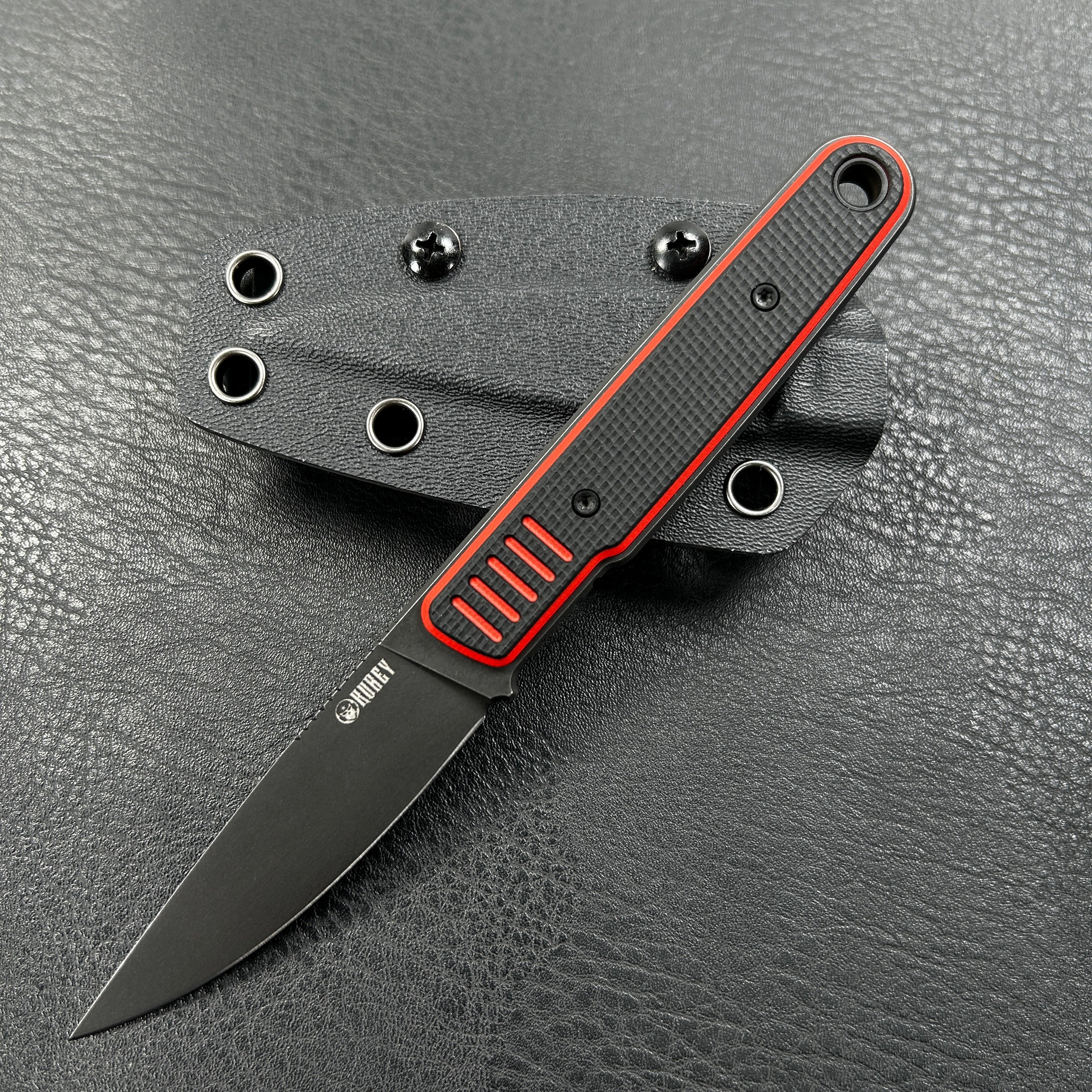 KUBEY KU356A JL Drop Point Fixie Every Day Carry Fixed Blade Knife Red Black G-10 3.11'' Drop Point Blackwash 14C28N