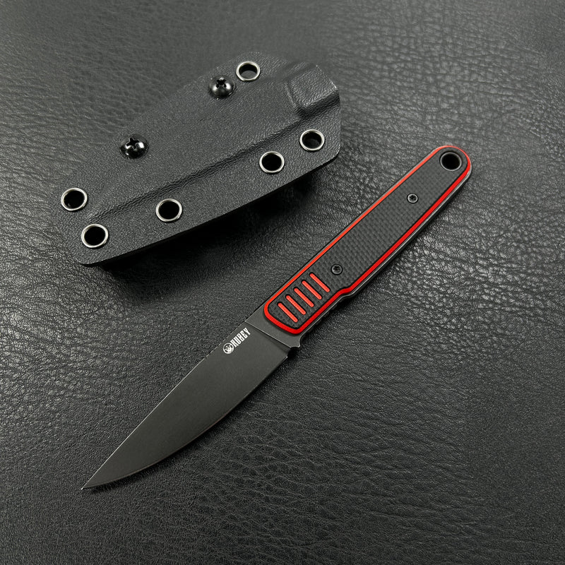 KUBEY KU356A JL Drop Point Fixie Every Day Carry Fixed Blade Knife Red Black G-10 3.11'' Drop Point Blackwash 14C28N